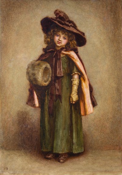 Lille pige med muff (akvarel) af Kate Greenaway