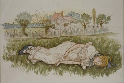 Hviler sig, fra "En dag i et barns liv af Kate Greenaway