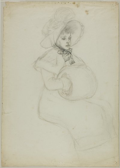 Siddende pige med muffer af Kate Greenaway