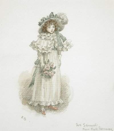 Studie af en fuldt påklædt lille pige af Kate Greenaway