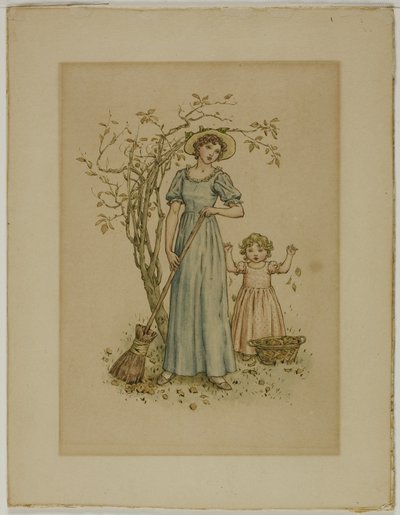 Kvinde med kost og lille pige af Kate Greenaway