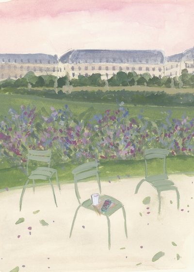 Akvarelillustration af en have i Paris af Katharina Puritscher