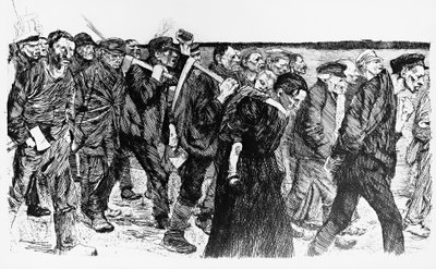 Demonstration af arbejdere, illustration af Kathe Kollwitz (1867-1945) til operaen Die Weber (Væverne) af Käthe Kollwitz