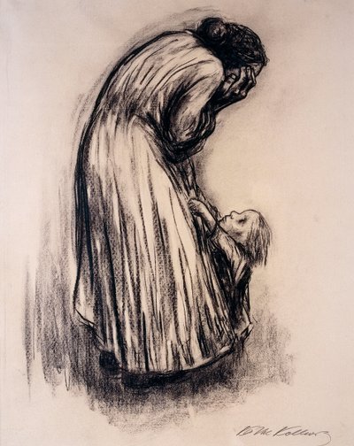 Fortvivlet kvinde med barn, af Käthe Kollwitz