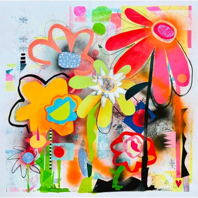 floral symphony, 2025 (blandede medier på papir) af Kathy Dunaway