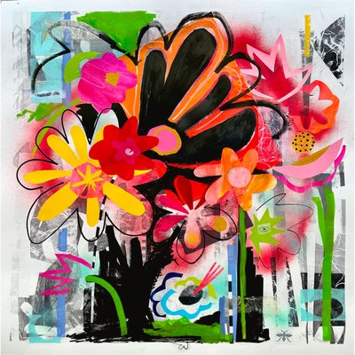 midnight garden, 2025 (blandede medier på papir) af Kathy Dunaway