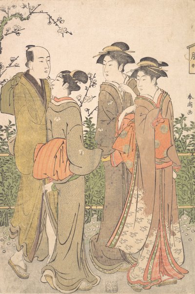 En gruppe på tre kvinder ledsaget af en tjener, 1780-1795. af Katsukawa Shuncho