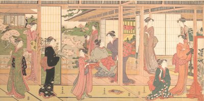 Palæ med udgang til en have, ca. 1786. af Katsukawa Shuncho
