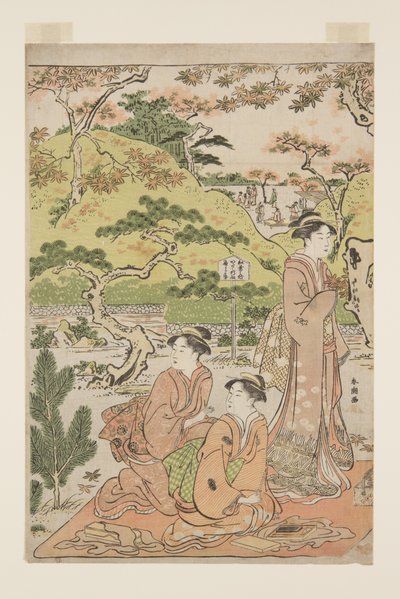 Se efterårsblade ved Kaianji-templet (Kaianji no momiji-kari) (træblok i farver) af Katsukawa Shuncho