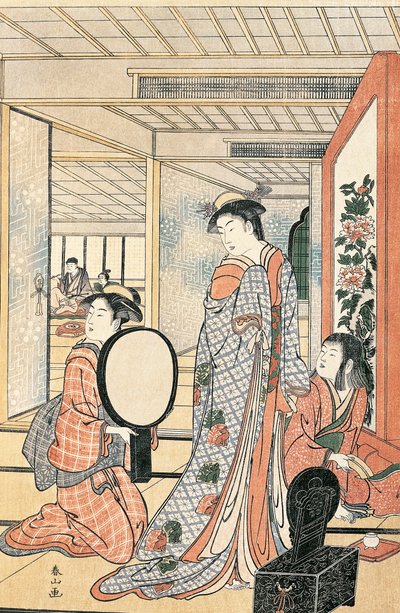 Kvinde foran spejlet, af Katsukawa Shunsho (1726-1792), Japan Japanese Civilization af Katsukawa Shuncho