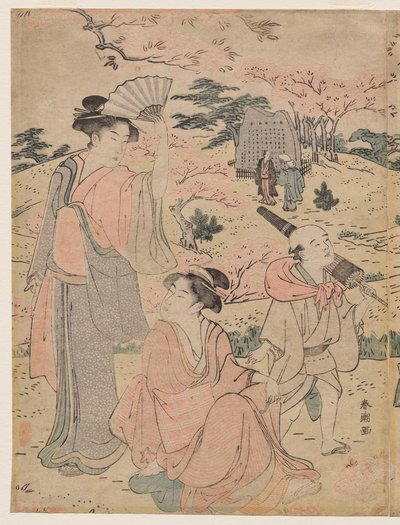 Kvinder ser kirsebærblomster i Asukayama af Katsukawa Shuncho
