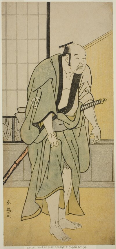 Skuespilleren Asao Tamejuro I som den berusede Gotobei i stykket Yoshitsune Koshigoe Jo, opført på Ichimura-teatret i den niende måned, 1790 af Katsukawa Shun