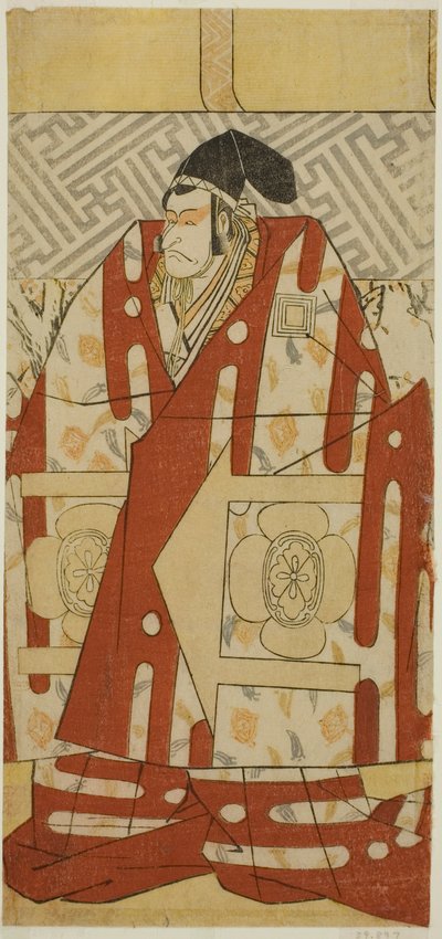 Skuespilleren Ichikawa Danjuro V som Kudo Suketsune i stykket Koi no Yosuga Kanegaki Soga, opført på Ichimura-teatret i den første måned, 1789 af Katsukawa Shun