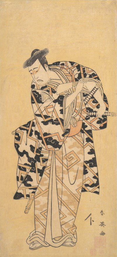 Skuespilleren Ichikawa Yaozo III som Fuwa Banzaemon in a Thunder Robe, Playing with a Fan, 1794. af Katsukawa Shun