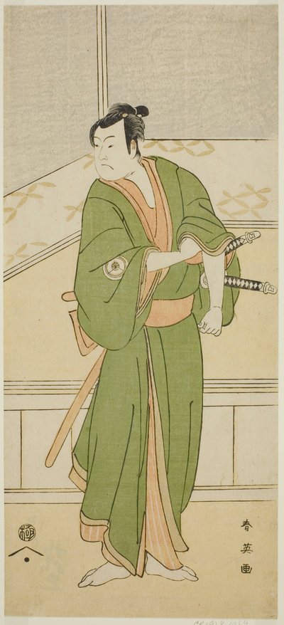 Skuespilleren Iwai Hanshiro IV som Shirai Gompachi i stykket Gozen-gakari Sumo Soga, opført på Kawarazaki-teatret i den anden måned, 1793 af Katsukawa Shun