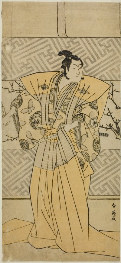 Skuespilleren Iwai Hanshiro IV som Soga no Goro Tokimune i skuespillet Koi no Yosuga Kanegaki Soga, opført på Ichimura-teatret i den første måned, 1789 af Katsukawa Shun