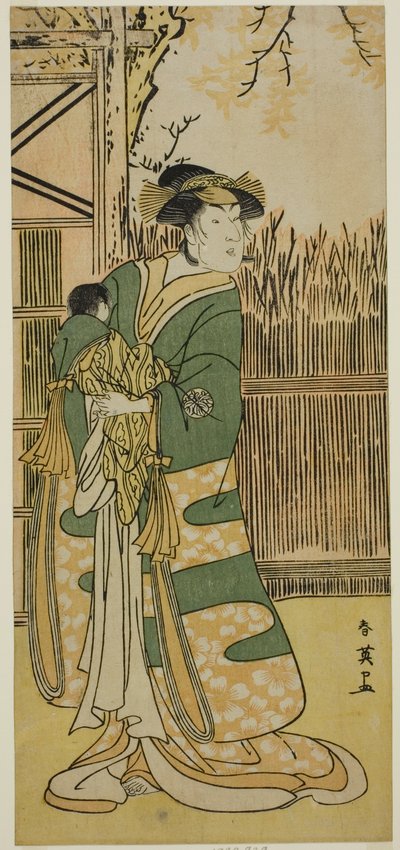 Skuespilleren Nakayama Tomisaburo I som Lady Tokiwa (Tokiwa Gozen) () i skuespillet Kimmenuki Genke no Kakutsuba (), opført på Ichimura-teatret () i den ellevte måned, 1791 () af Katsukawa Shun