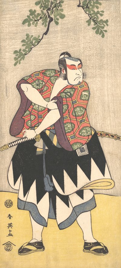Den anden Ichikawa Monnosuke som en mand klædt i en kimono, ca. 1793. af Katsukawa Shun