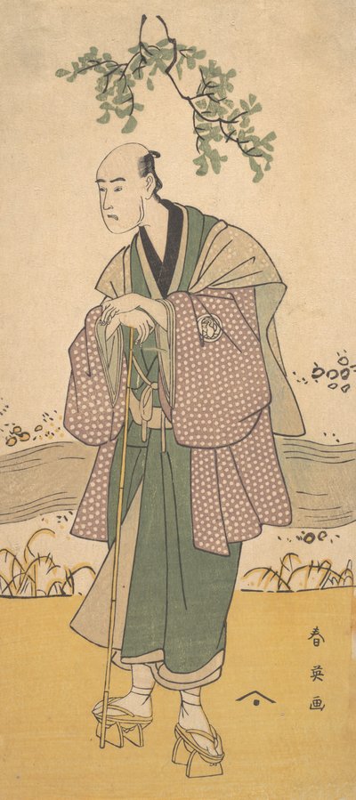 Det tredje Bando Hikosaburo som en mand, der står på bredden af en flod, ca. 1793. af Katsukawa Shun