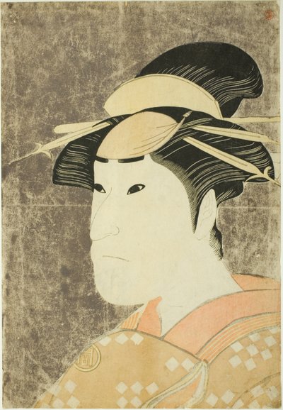Skuespilleren Sanogawa Ichimatsu III som den Gion-prostituerede Onayo i stykket "Hana-ayame Bunroku Soga", der blev opført på Miyako-teatret i den femte måned i 1794. af Katsukawa Shun