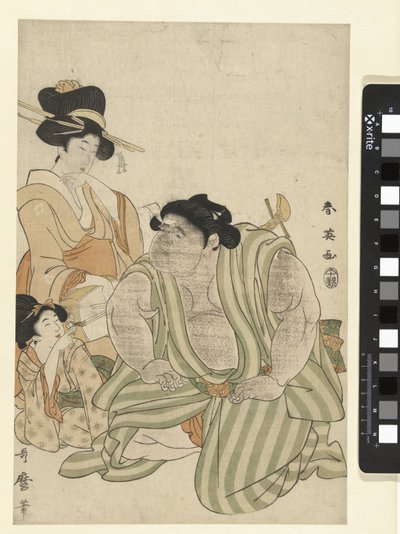 Wrestler og to kvinder af Katsukawa Shunei