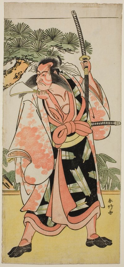 Skuespilleren Ichikawa Danjuro V som Kajiwara Genta Kagesue i stykket Yuki Nazuna Saiwai Soga, opført på Kiri-teatret i den første måned, 1787 af Katsukawa Shunkо̄