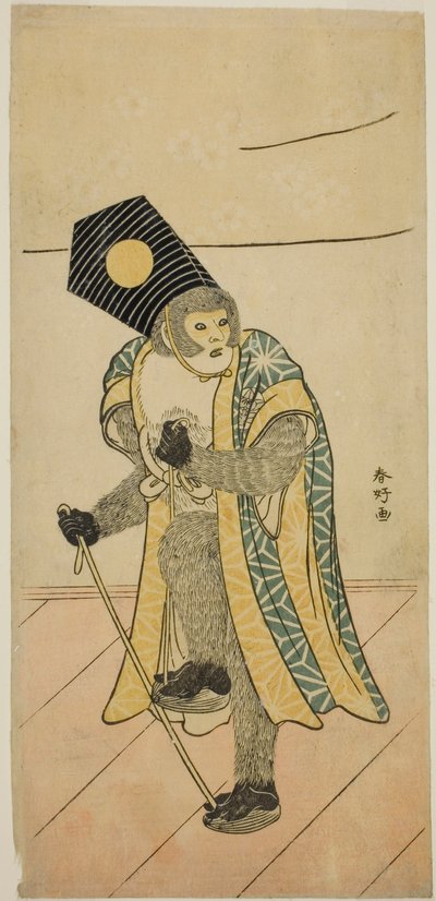 Skuespilleren Ichimura Uzaemon IX som abe i stykket Mitsu Ningyo Yayoi no Hinagata, opført på Nakamura-teatret i den anden måned, 1785 af Katsukawa Shunkо̄