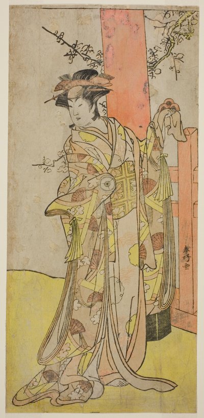 Skuespilleren Iwai Hanshiro IV som Kitsune ga Saki Otama () i skuespillet Miyakodori Yayoi no Watashi (), opført på Kiri-teatret () i den tredje måned, 1787 () af Katsukawa Shunkо̄