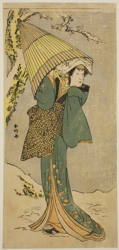 Skuespilleren Nakamura Riko I som Kiyotaki i skuespillet Oakinai Hiru ga Kojima, opført på Nakamura-teatret i den ellevte måned, 1784 af Katsukawa Shunkо̄
