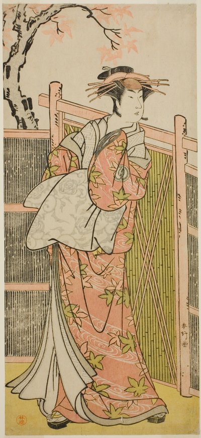Skuespilleren Sawamura Sojuro III som kurtisanen Takaos ånd i skuespillet Takao Daimyojin Momiji no Tamagaki, opført på Nakamura-teatret i den syvende måned, 1787 af Katsukawa Shunkо̄