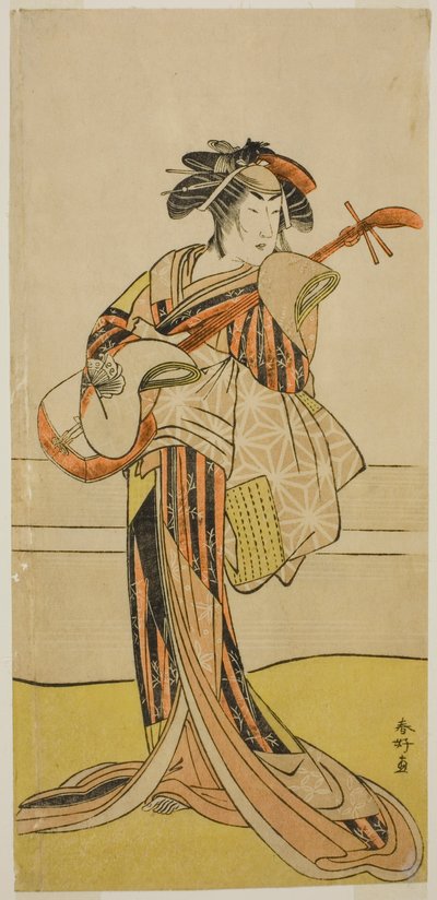 Skuespilleren Yamashita Mangiku I som Osan i skuespillet Kitekaeru Nishiki no Wakayaka, opført på Nakamura-teatret i den ellevte måned, 1780 af Katsukawa Shunkо̄