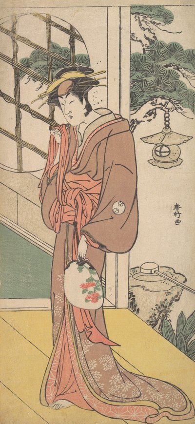 Arashi Ryuzo som en høj kvinde, der står på Engawa, ca. 1789. af Katsukawa Shunko