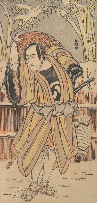 Den femte Ichikawa Danjuro som mand i vintertøj, dateret 1788. af Katsukawa Shunko