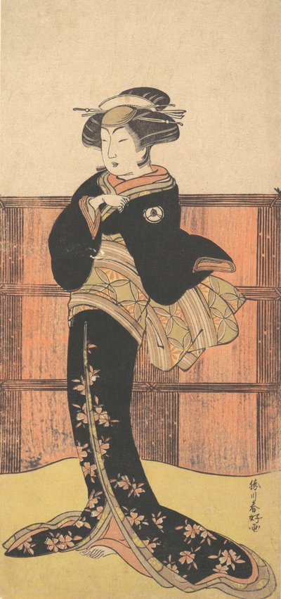 Den fjerde Iwai Hanshiro som kvinde i en sort kimono, ca. 1778 af Katsukawa Shunko