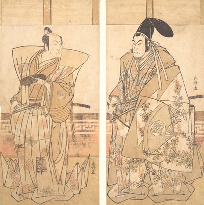 To skuespillere iklædt ceremonielle kostumer, ca. 1787. af Katsukawa Shunko