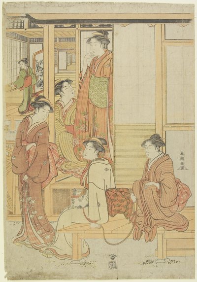(En gruppe damer på en veranda), ca. 1780-1795 af Katsukawa Shunsho