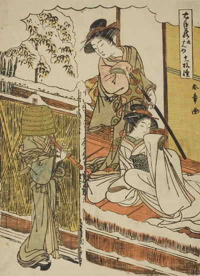 9. akt: Yuranosukes hus i Yamashina fra skuespillet Chushingura (Treasury of Loyal Retainers), ca. 1779-80 (farvet træbloktryk; chuban) af Katsukawa Shunsho