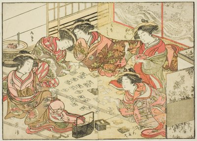 Courtesans of the Echizenya, fra bogen "Mirror of Beautiful Women of the Pleasure Quarters (Seiro bijin awase sugata kagami)," vol. 2 af Katsukawa Shunsho