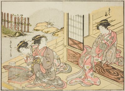 Kurtisaner fra Kagemanjiya, fra bogen "Mirror of Beautiful Women of the Pleasure Quarters (Seiro bijin awase sugata kagami)," vol. 1 af Katsukawa Shunsho
