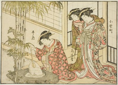 Courtesans of the Maruya, fra bogen "Mirror of Beautiful Women of the Pleasure Quarters (Seiro bijin awase sugata kagami)," vol. 2 af Katsukawa Shunsho
