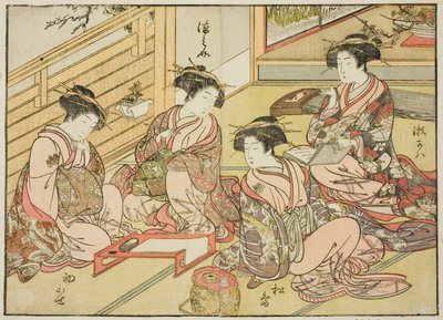 Courtesans of the Matsubaya, fra bogen "Mirror of Beautiful Women of the Pleasure Quarters (Seiro bijin awase sugata kagami)," vol. 1 af Katsukawa Shunsho