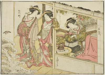 Courtesans of the Nakaomiya, fra bogen "Mirror of Beautiful Women of the Pleasure Quarters (Seiro bijin awase sugata kagami)," vol. 2 af Katsukawa Shunsho