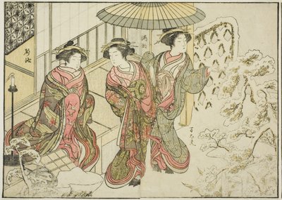 Courtesans of the Nakaomiya, fra bogen "Mirror of Beautiful Women of the Pleasure Quarters (Seiro bijin awase sugata kagami)," vol. 2 af Katsukawa Shunsho