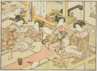 Courtesans of the Ogiya, fra bogen "Mirror of Beautiful Women of the Pleasure Quarters (Seiro bijin awase sugata kagami)," vol. 1 af Katsukawa Shunsho