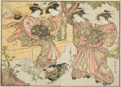 Courtesans of the Ogiya, fra bogen "Mirror of Beautiful Women of the Pleasure Quarters (Seiro bijin awase sugata kagami)," vol. 1 af Katsukawa Shunsho