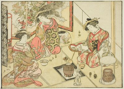 Courtesans of the Okaneya, fra bogen "Mirror of Beautiful Women of the Pleasure Quarters (Seiro bijin awase sugata kagami)," vol. 2 af Katsukawa Shunsho