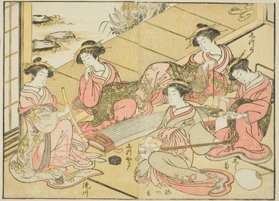 Courtesans of the Tamaya, fra bogen "Mirror of Beautiful Women of the Pleasure Quarters (Seiro bijin awase sugata kagami)," vol. 1 af Katsukawa Shunsho