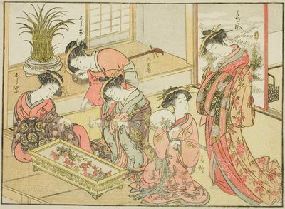 Kurtisaner fra Wakanaya, fra bogen "Mirror of Beautiful Women of the Pleasure Quarters (Seiro bijin awase sugata kagami)," vol. 1 af Katsukawa Shunsho