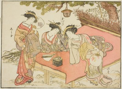 Kurtisaner fra Yadaya, fra bogen "Mirror of Beautiful Women of the Pleasure Quarters (Seiro bijin awase sugata kagami)," vol. 1 af Katsukawa Shunsho