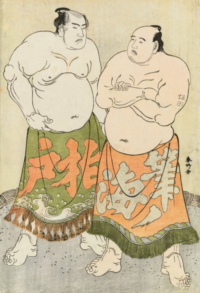 Portrætter af bryderne Fudenoumi og Kashiwado (træbloktryk i farver) af Katsukawa Shunsho